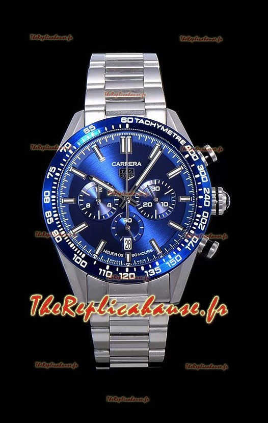 Montre Tag Heuer Carrera Swiss Mouvement à Quartz - Réplique de montre à cadran bleu - Bracelet en acier inoxydable