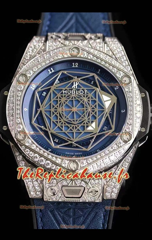 Montre Hublot Big Bang Sang Bleu 45MM Acier Inoxydable Édition Diamants Réplique Suisse