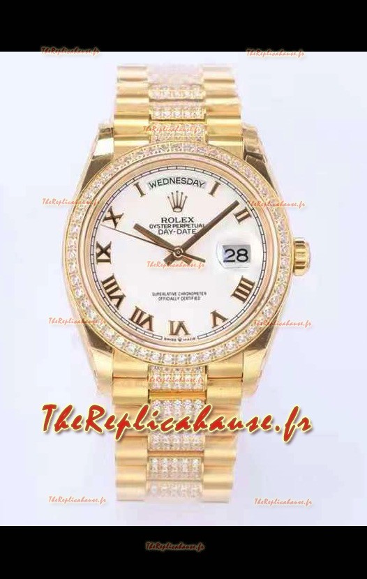Montre Rolex Day Date Presidential en or jaune 18K 36MM - Cadran romain blanc qualité miroir 1:1 