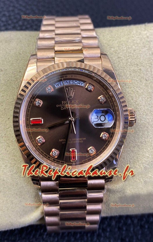 Réplique de montre Rolex Day Date 36MM 118235 en or rose avec cadran marron Miroir 1:1