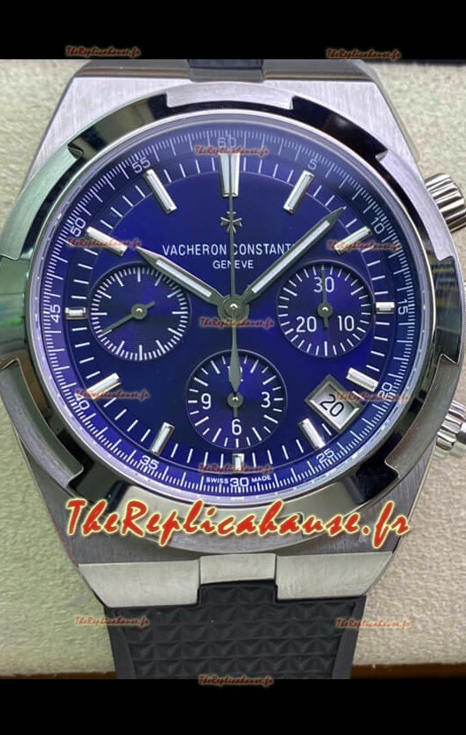 Vacheron Constantin Overseas Chronograph 904L acier cadran bleu Réplique Suisse - Bracelet caoutchouc