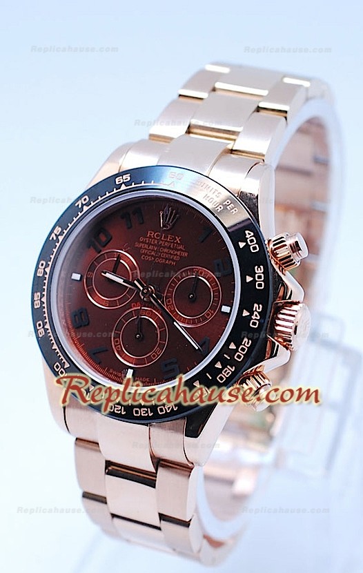 Rolex Daytona Chronograph Lunette MonoBloc Cerachrom Cadran Marron et Bracelet Or Rose