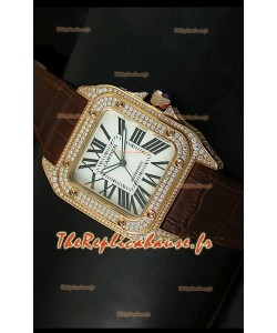 Cartier Santos 100 1:1 Réplique de montre miroir or rose et diamants 42mm