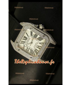Cartier Santos 100 1:1 Réplique de montre miroir pour hommes en acier et en diamants Taille 42mm