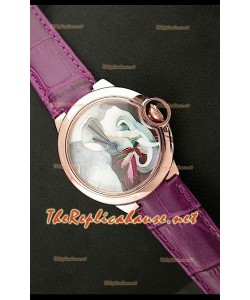 Ballon De Cartier Montre en Or Rose avec Cadran Eléphant et Bracelet Violet