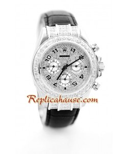 Rolex Replique Daytona Montre Diamonds Dial with Bracelet en Cuir