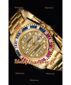 Rolex GMT Masters II glacé montre suisse avec boîtier en or jaune 904L
