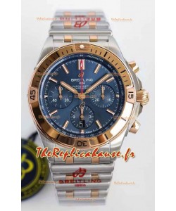 Montre Breitling Chronomat B01 42 Edition Suisse Acier 904L 2 tons Or Rose avec Cadran Bleu Miroir 1:1 Réplique