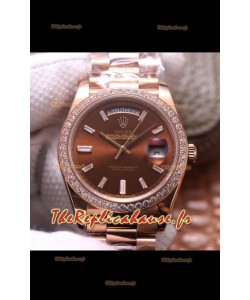 Montre Rolex Day Date Presidential 904L Acier Or Rose 40MM - Cadran brun qualité miroir 1:1 