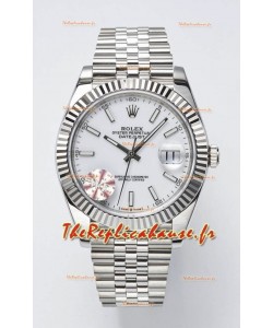 Réplique 1:1 Miroir de la montre suisse Rolex Datejust Cal.3235 en acier 904L 41MM - Cadran blanc 