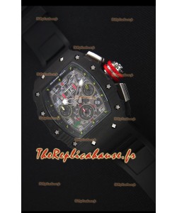 Richard Mille RM011-03 Montre avec boîtier en Un morceau de Carbone forgé Noir et Bracelet Noir