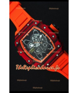 Richard Mille RM35-01 Montre avec boîtier en Un morceau de Carbone forgé rouge et Bracelet Orange