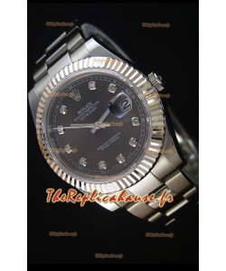 Rolex Datejust II 41MM avec Mouvement Cal.3136 Montre Réplique Suisse en cadran gris avec les marqueurs de diamants 