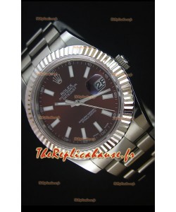 Réplique de montre Rolex Datejust Japonaise - Cadran rouge profond en 41MM avec bracelet huitre