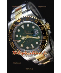 Réplique de montre japonaise Rolex GMT Masters avec boîtier bicolore or rose cadran vert