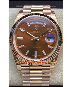 Réplique de montre Rolex Day Date 40MM 228235 Or Rose - Cadran marron Miroir 1:1