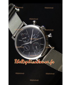 Montre suisse chronographe IWC Portofino avec bracelet en mailles et cadran noir 