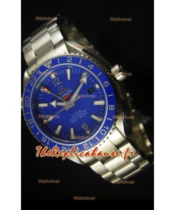 Réplique de montre suisse bleue Omega Planet Ocean GMT - Édition miroir Ultimate 1:1