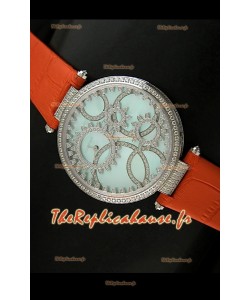 Cartier Reproduction Montre avec Lunette Cadran Incrustés de Diamants dans un Boitier en Acier/Bracelet Orange