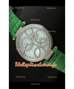 Cartier Reproduction Montre avec Lunette Cadran Incrustés de Diamants dans un Boitier en Acier/Bracelet Vert