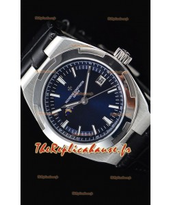 Vacheron Constantin Overseas Phase Lune montre suisse en acier inoxydable en cadran bleu