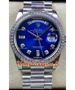 Réplique de la montre Rolex Day Date 36MM M128239-0023 904L en acier, cadran bleu, miroir 1:1