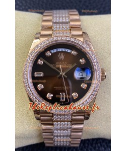 Réplique de montre Rolex Day Date Presidential M128345rbr-0041 en or rose 18 carats 36MM - cadran marron qualité miroir 1:1