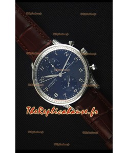 IWC Portuguese Chronograph - Cadran Noir aux Diamants, Sangle Brune Montre Réplique Miroir 1:1