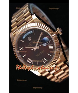 Réplique de montre Rolex Day Date Japonaise - Boîtier en or rose et cadran marron 40MM