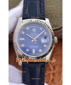 Montre Rolex Day Date 904L acier cadran bleu 36MM - Qualité miroir 1:1 