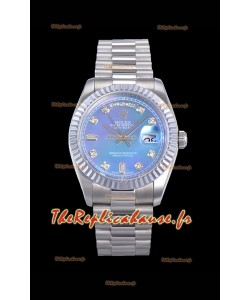 Montre Rolex Day Date à cadran bleu avec diamants Chiffres des heures Mouvement ETA - Acier 904L 