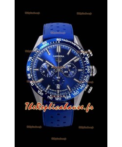 Montre Tag Heuer Carrera Swiss Mouvement à Quartz - Réplique de montre à cadran bleu - Bracelet en caoutchouc bleu