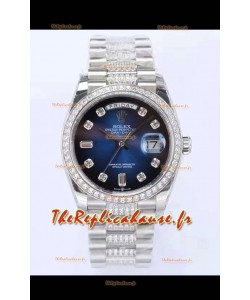 Montre Rolex Day Date Presidential 904L Acier 36MM - Cadran Bleu 1:1 Qualité Miroir 
